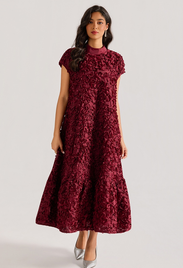 Flowers court style sleeveless stereoscopic dress