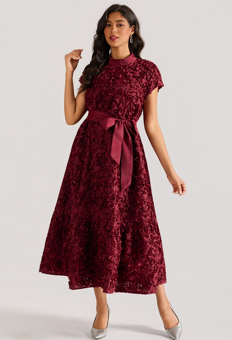 Flowers court style sleeveless stereoscopic dress