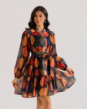 Long sleeve gauze colors dress printing court style T-back