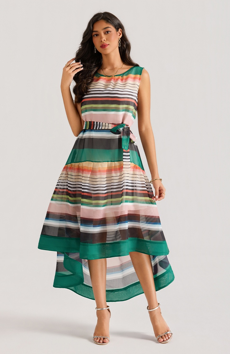 Mixed colors Bohemian style sleeveless big skirt dress