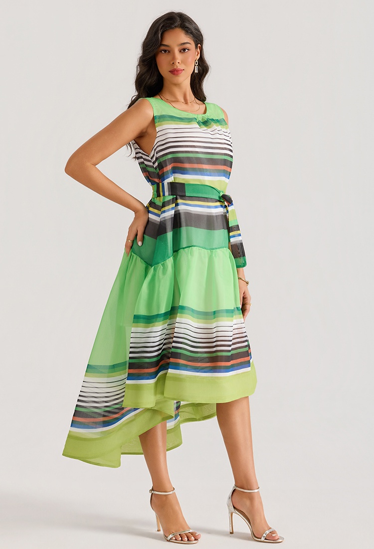 Mixed colors Bohemian style sleeveless big skirt dress