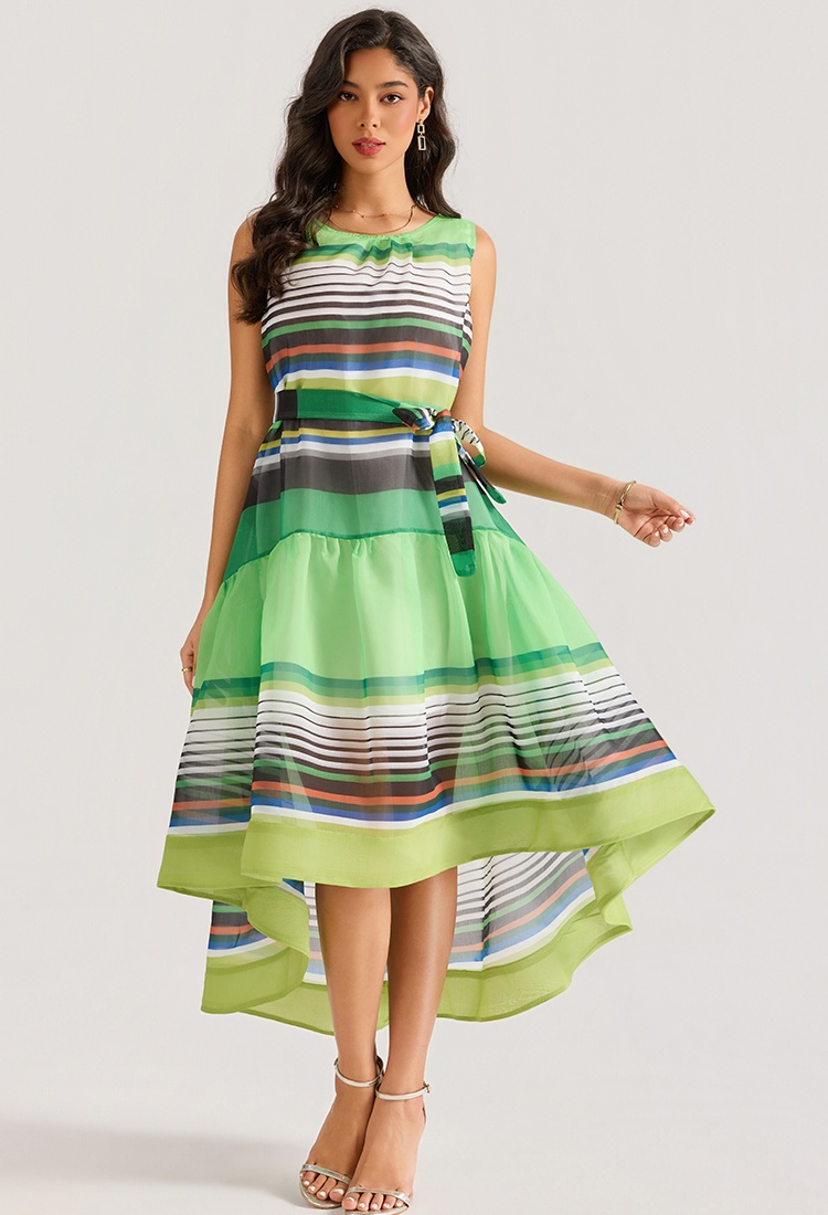 Mixed colors Bohemian style sleeveless big skirt dress