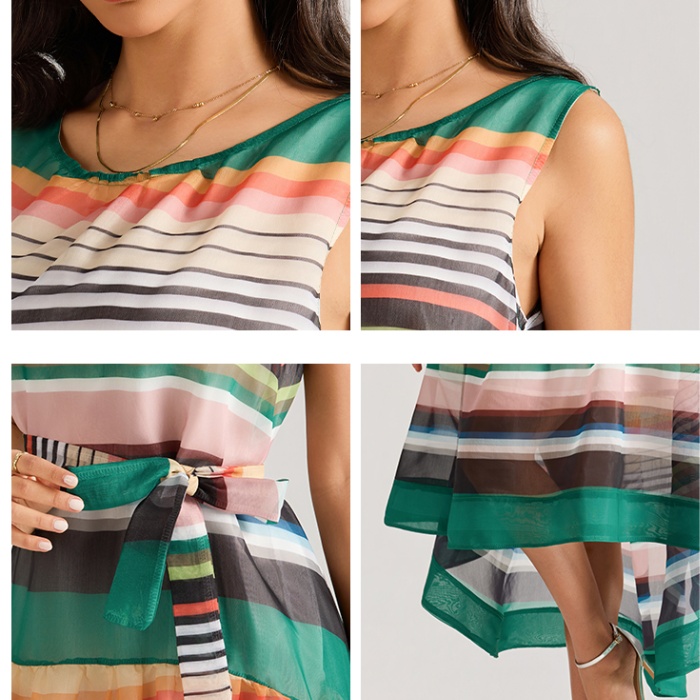 Mixed colors Bohemian style sleeveless big skirt dress