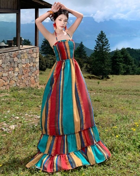 Spicegirl rainbow stripe vacation halter long dress