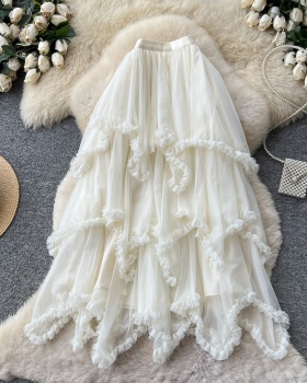 France style long skirt wood ear puff skirt for women