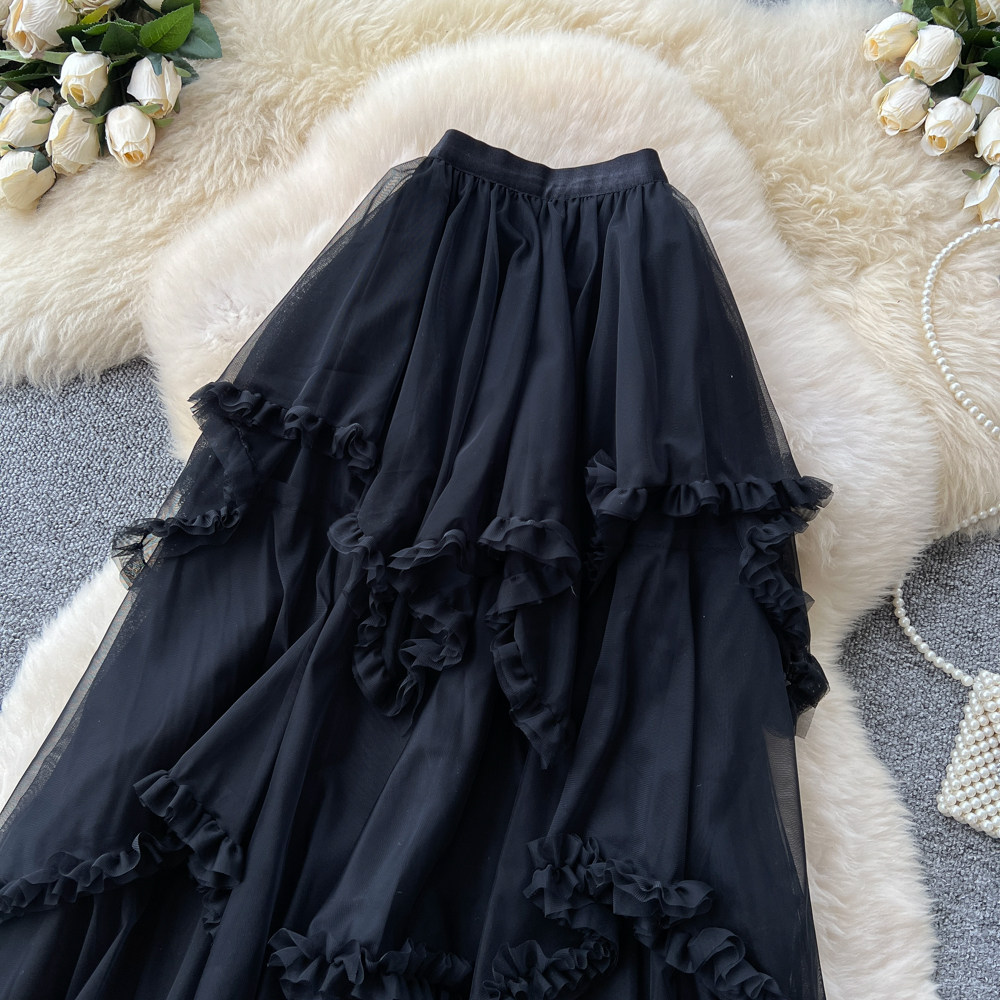 France style long skirt wood ear puff skirt for women