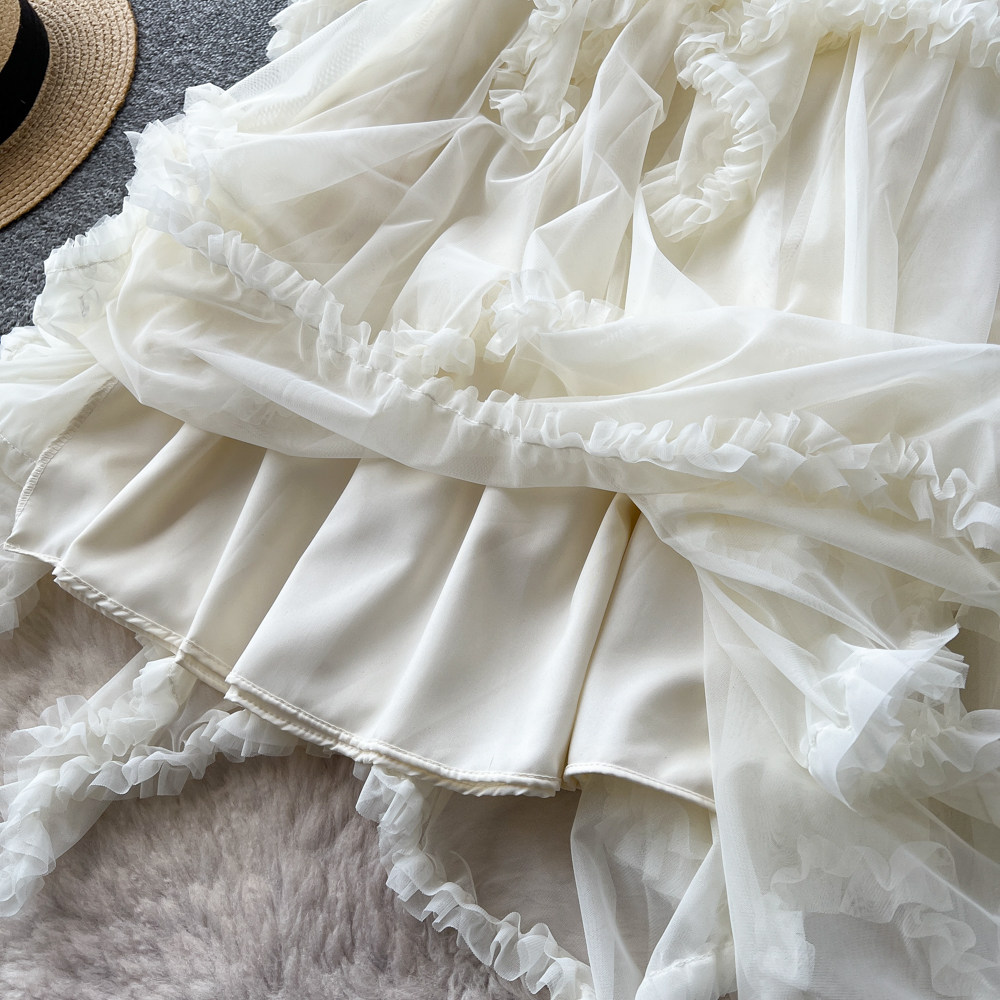 France style long skirt wood ear puff skirt for women