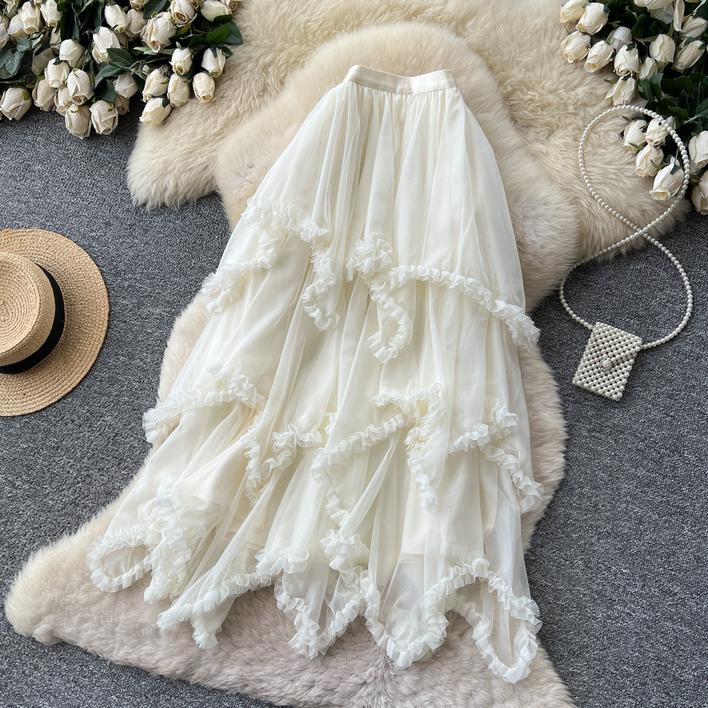 France style long skirt wood ear puff skirt for women