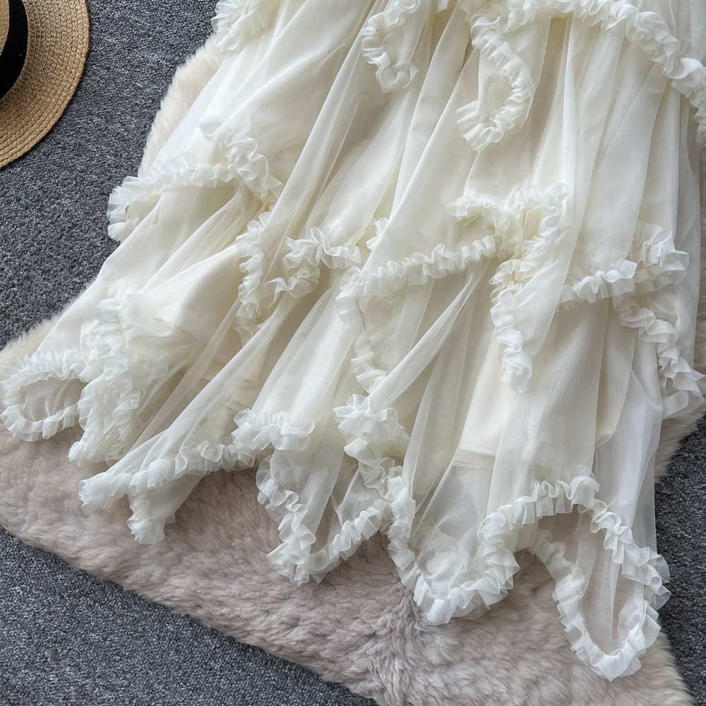 France style long skirt wood ear puff skirt for women