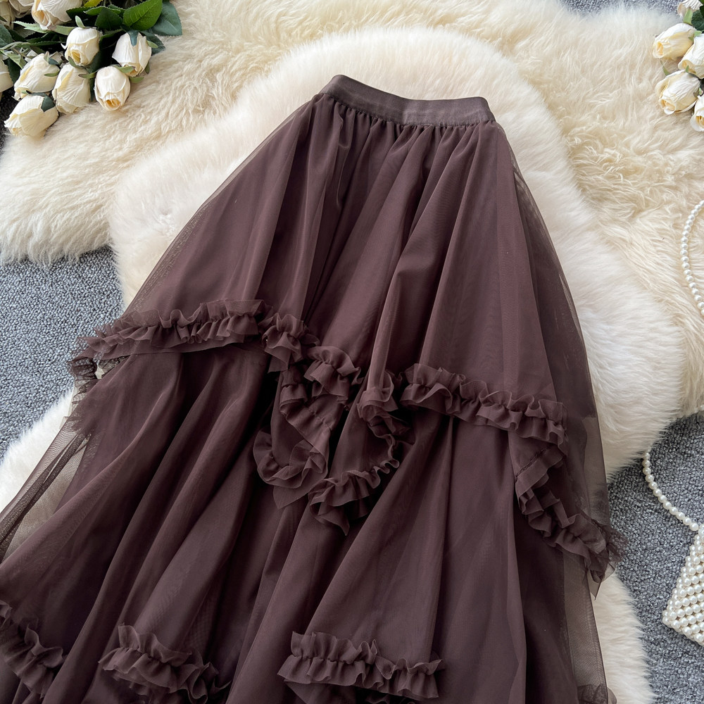 France style long skirt wood ear puff skirt for women