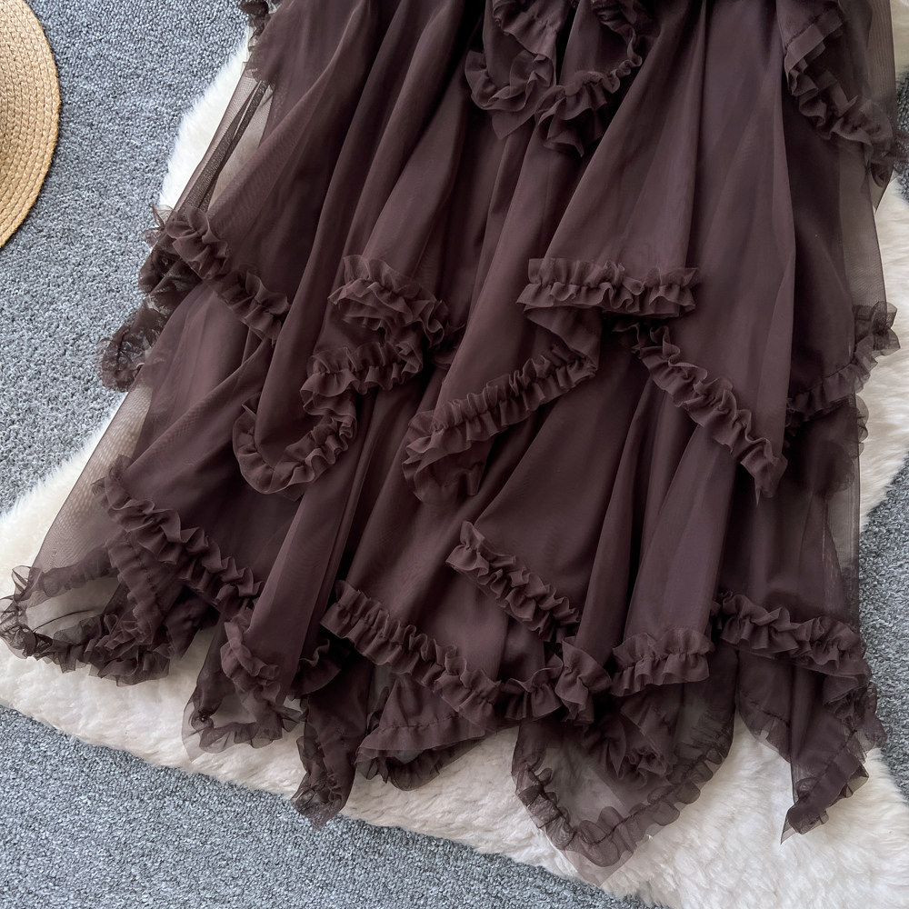France style long skirt wood ear puff skirt for women