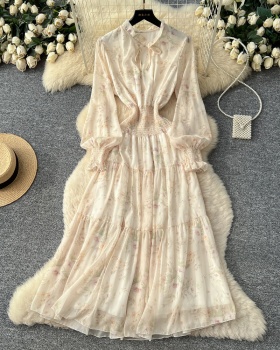 High waist apricot long dress floral dress for women