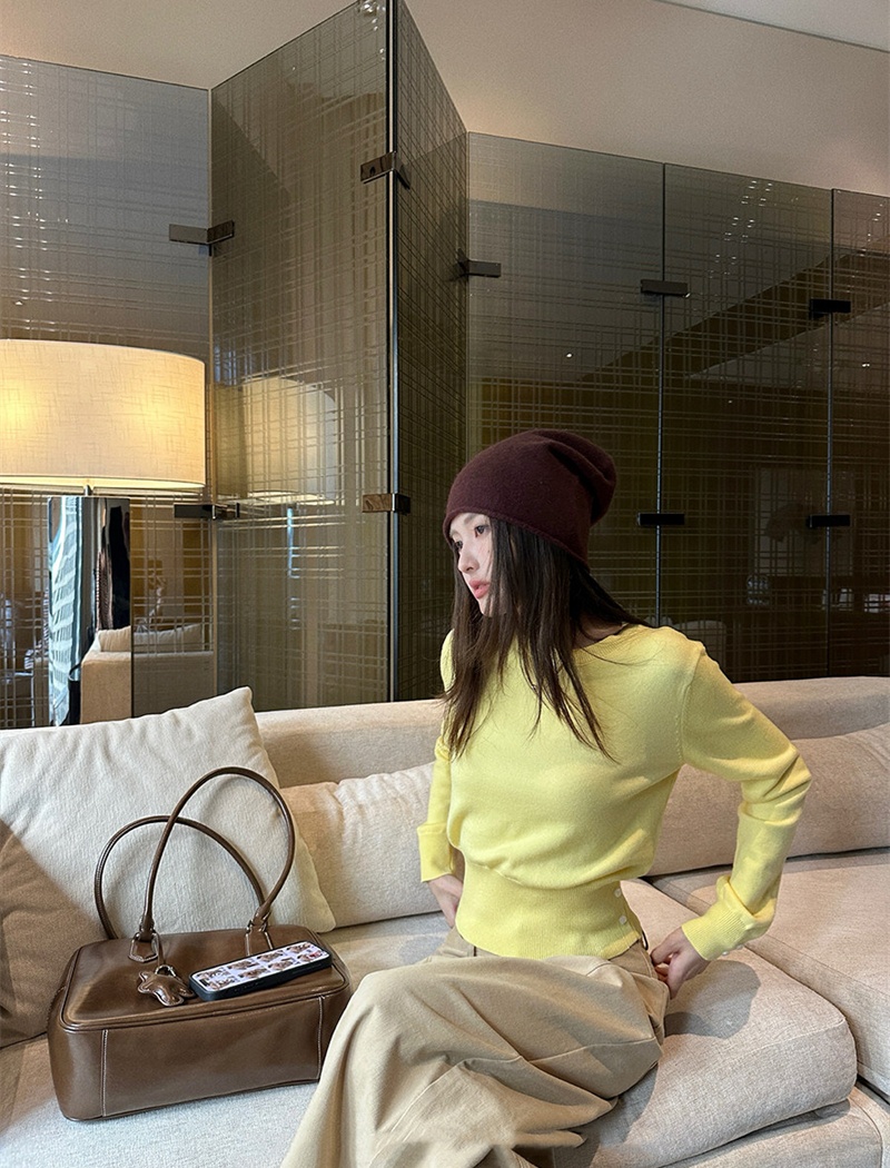 Pinched waist slim tops pullover sweater for women