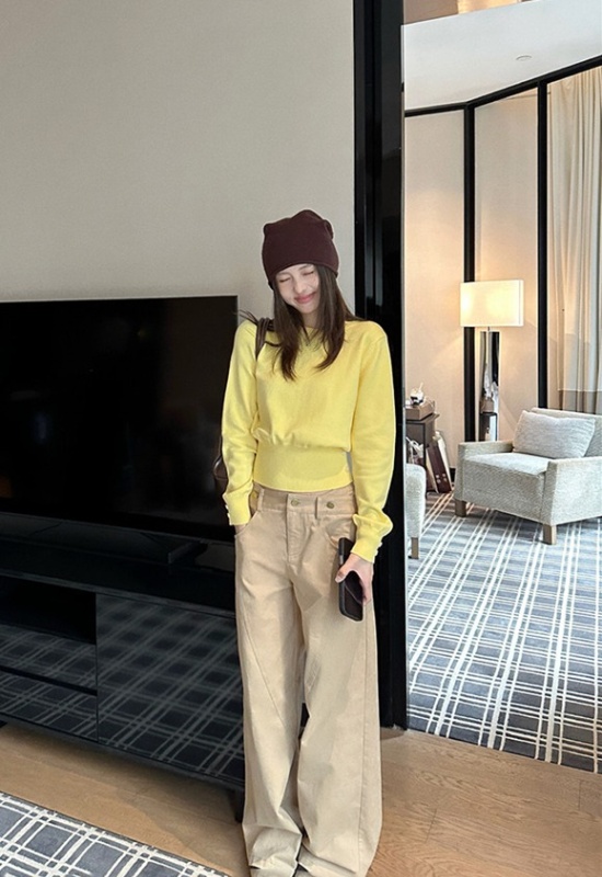 Pinched waist slim tops pullover sweater for women