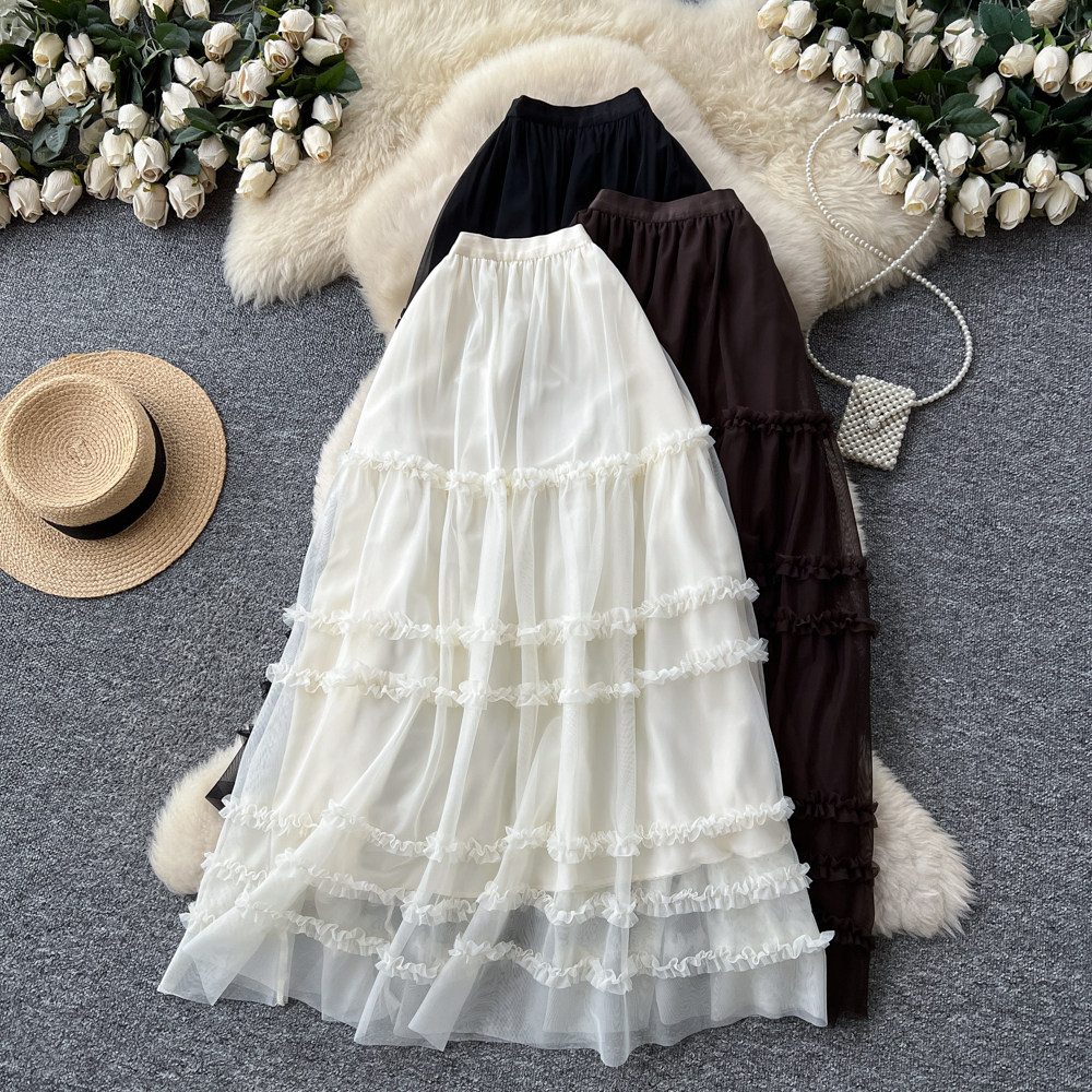 Multilayer lovely long skirt A-line sweet skirt for women
