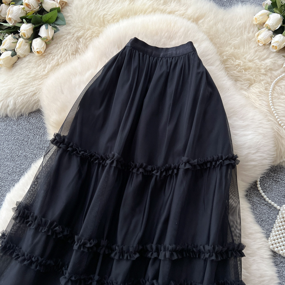 Multilayer lovely long skirt A-line sweet skirt for women