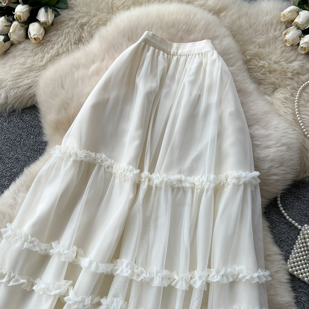 Multilayer lovely long skirt A-line sweet skirt for women