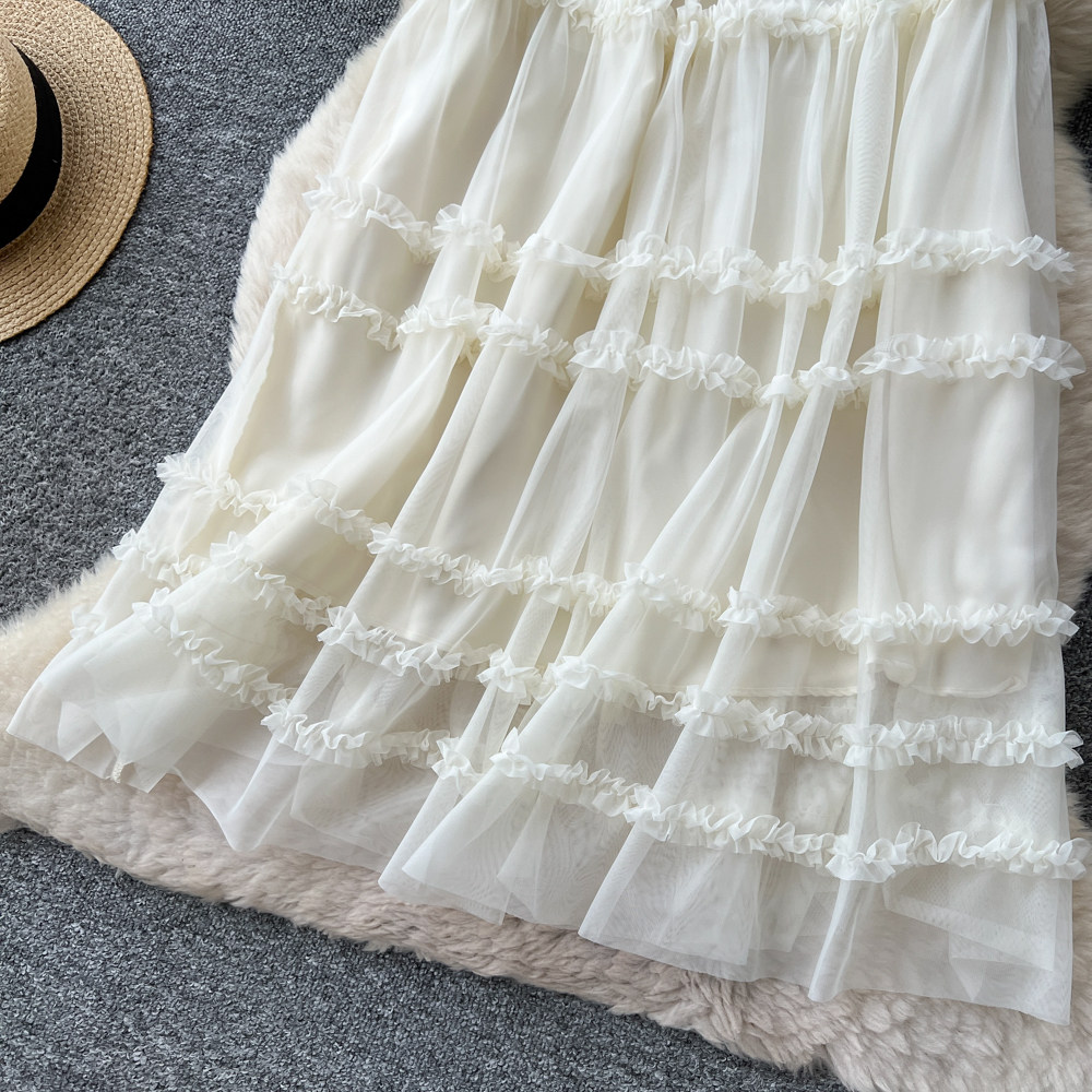 Multilayer lovely long skirt A-line sweet skirt for women