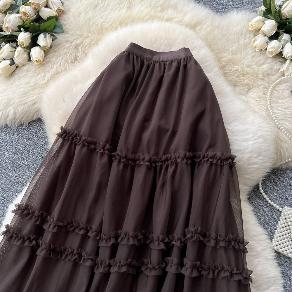 Multilayer lovely long skirt A-line sweet skirt for women