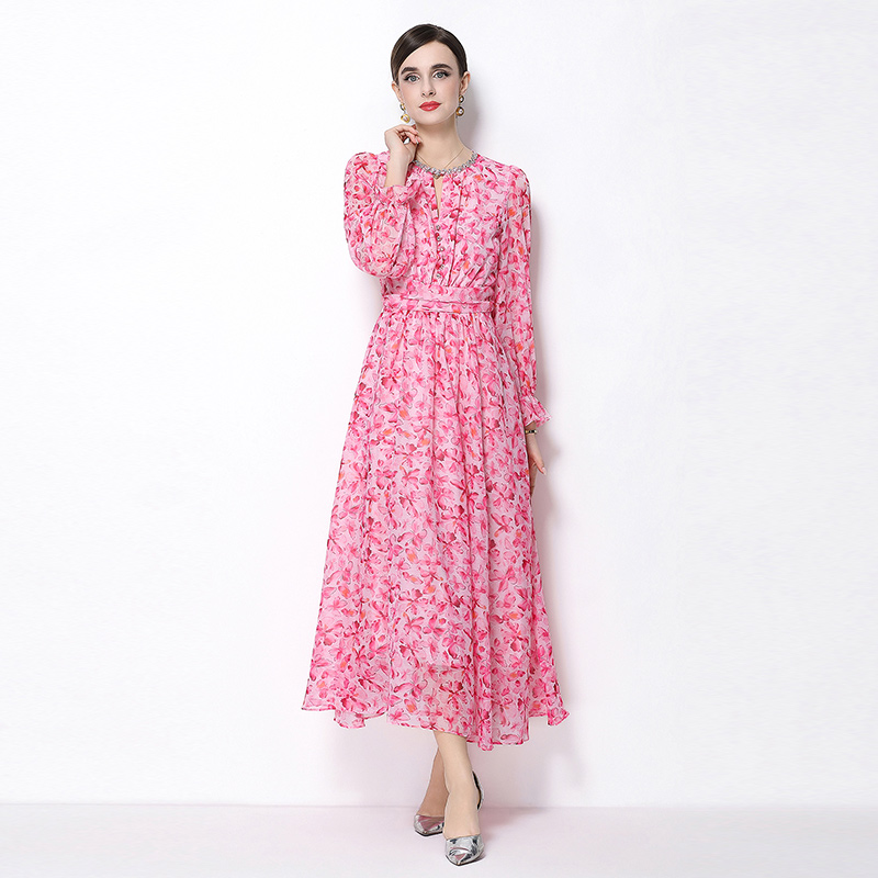 Printing rhinestone spring elegant dress