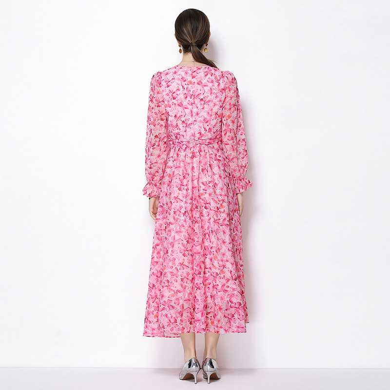 Printing rhinestone spring elegant dress