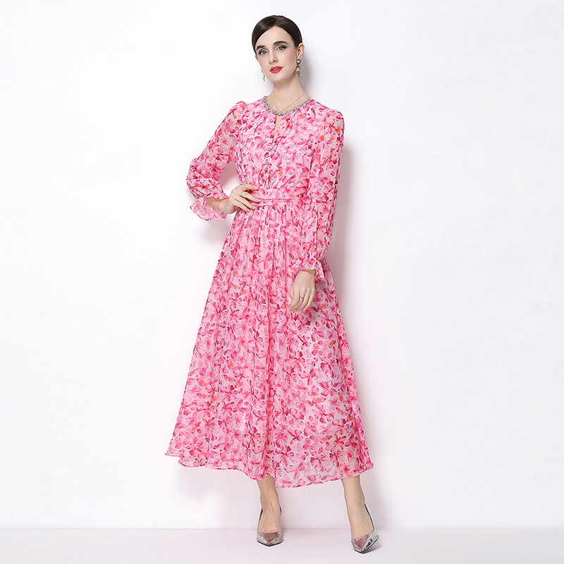 Printing rhinestone spring elegant dress
