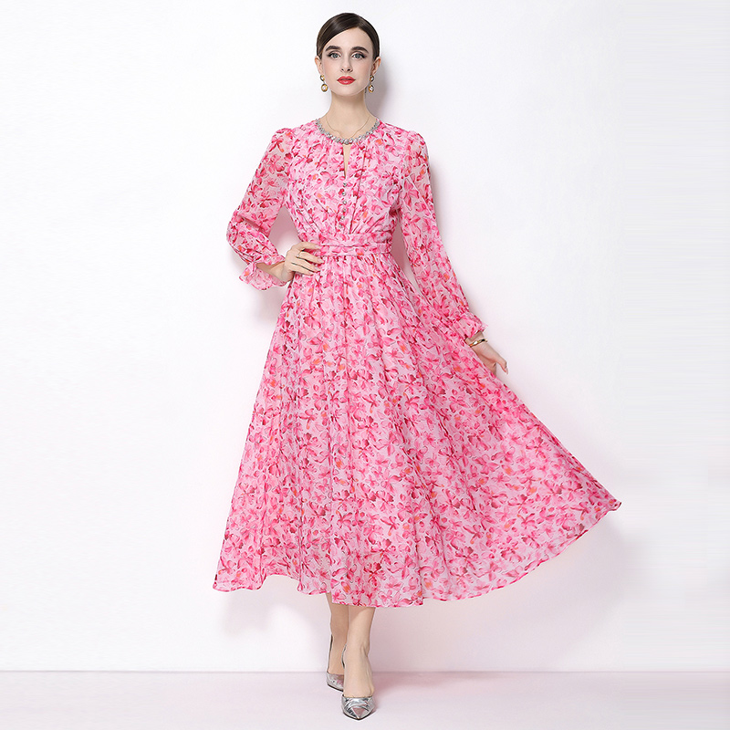 Printing rhinestone spring elegant dress