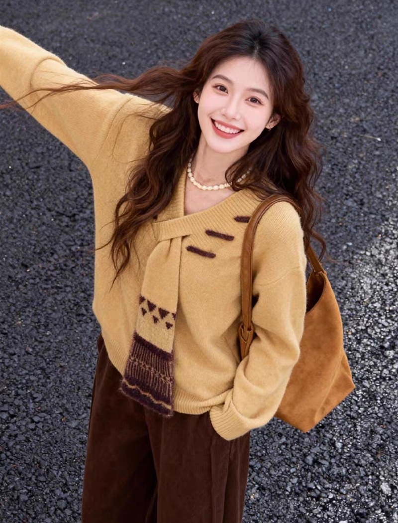 Thick loose sweater bottoming pullover scarves for women