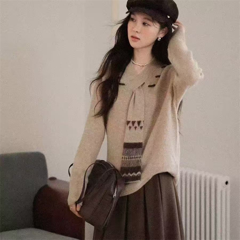 Thick loose sweater bottoming pullover scarves for women