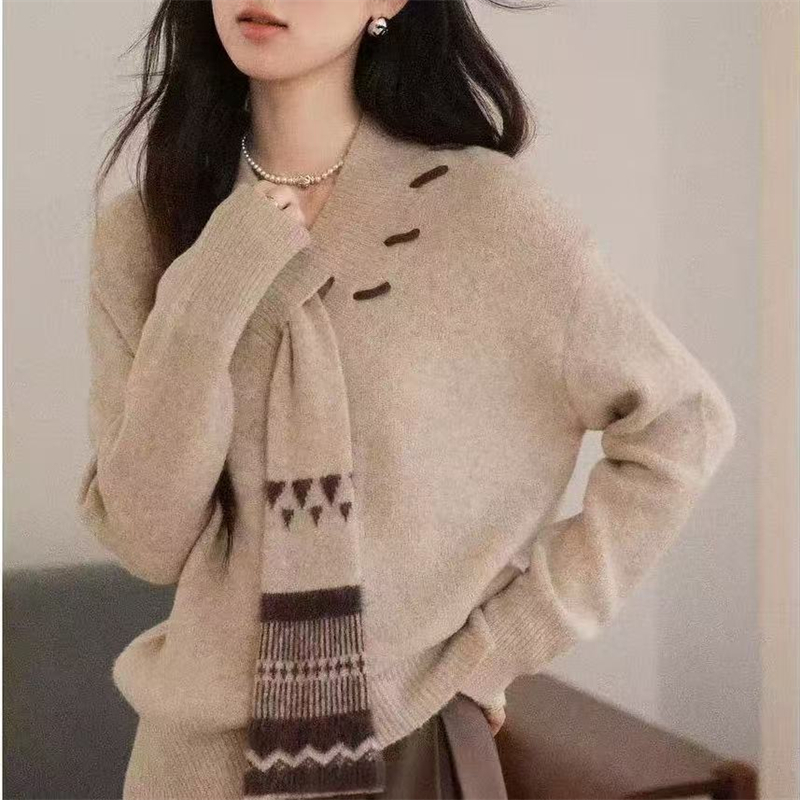 Thick loose sweater bottoming pullover scarves for women