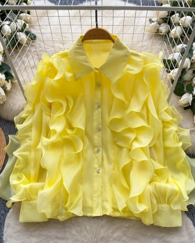 Commuting pullover tops lotus leaf edges shirt for women