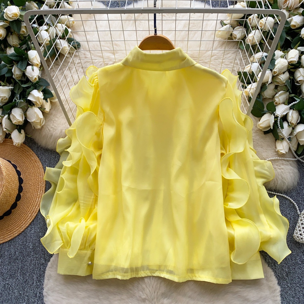 Commuting pullover tops lotus leaf edges shirt for women