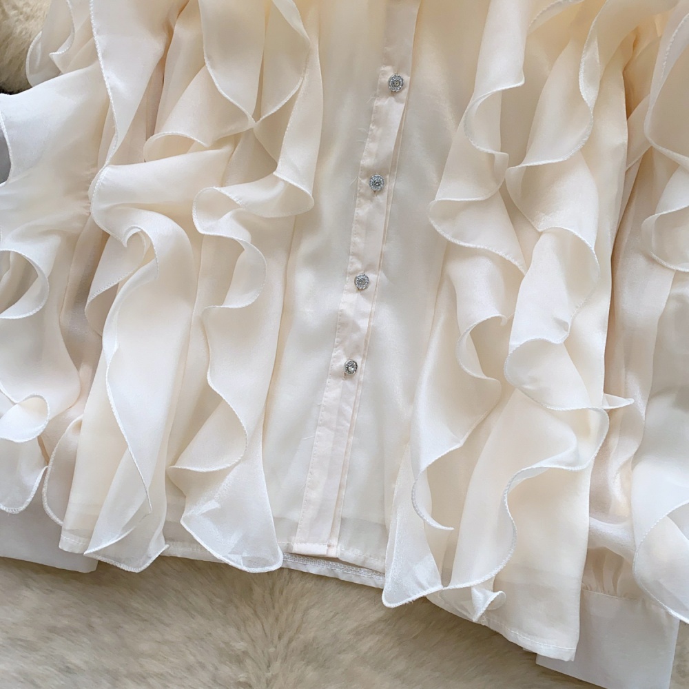 Commuting pullover tops lotus leaf edges shirt for women