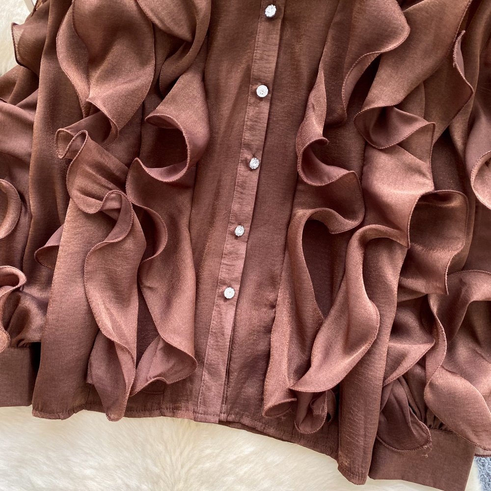 Commuting pullover tops lotus leaf edges shirt for women