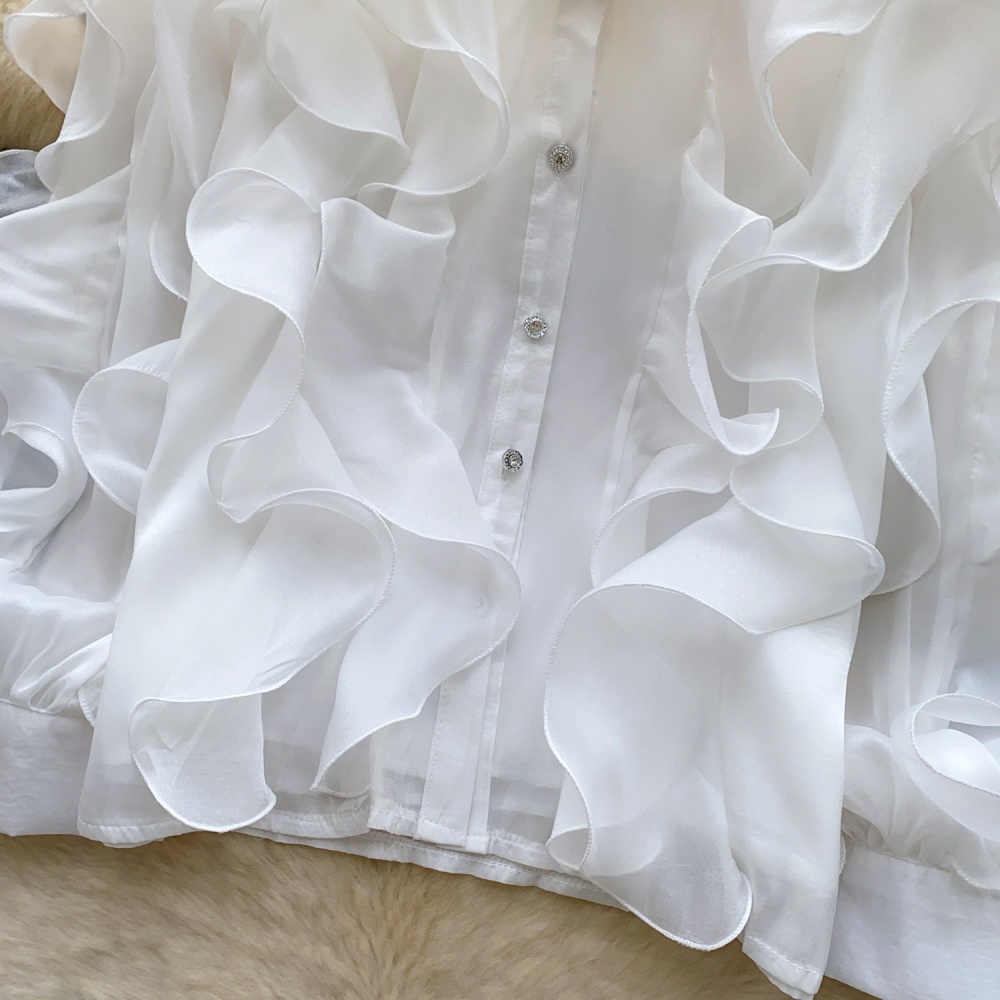 Commuting pullover tops lotus leaf edges shirt for women