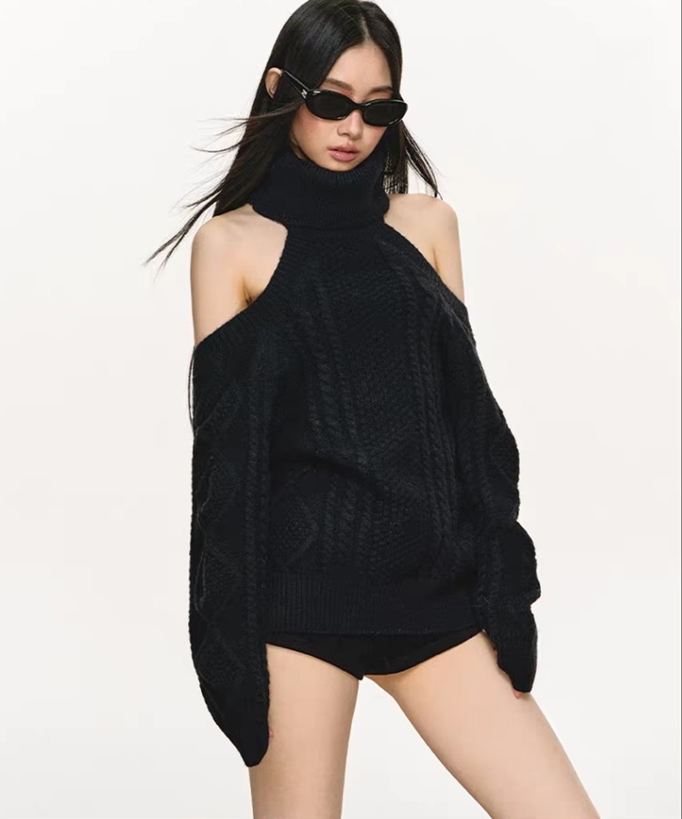 All-match refinement high collar lazy sweater for women