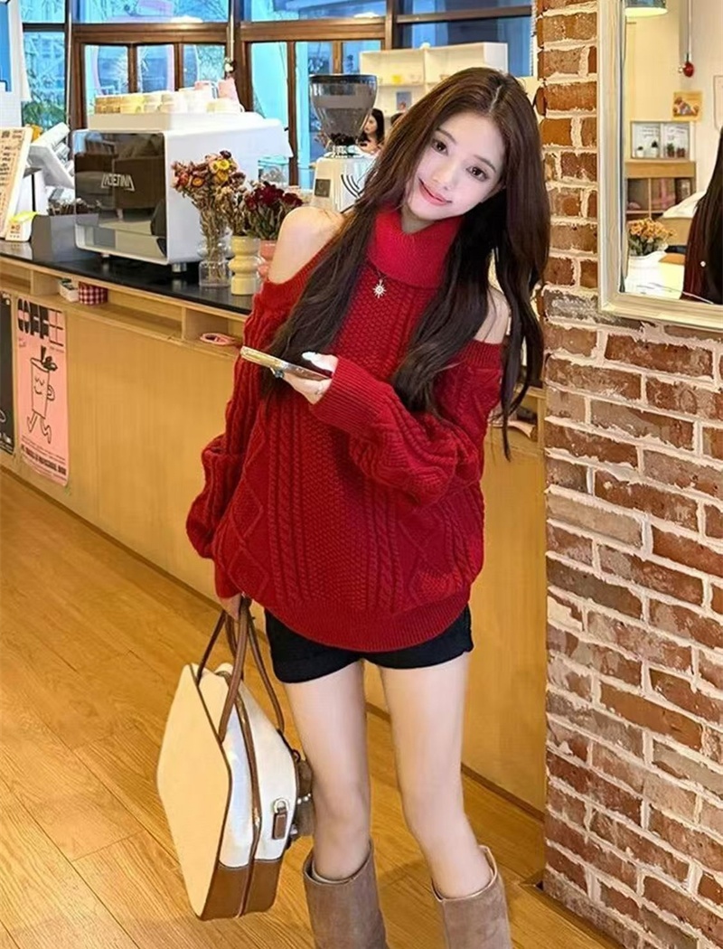All-match refinement high collar lazy sweater for women