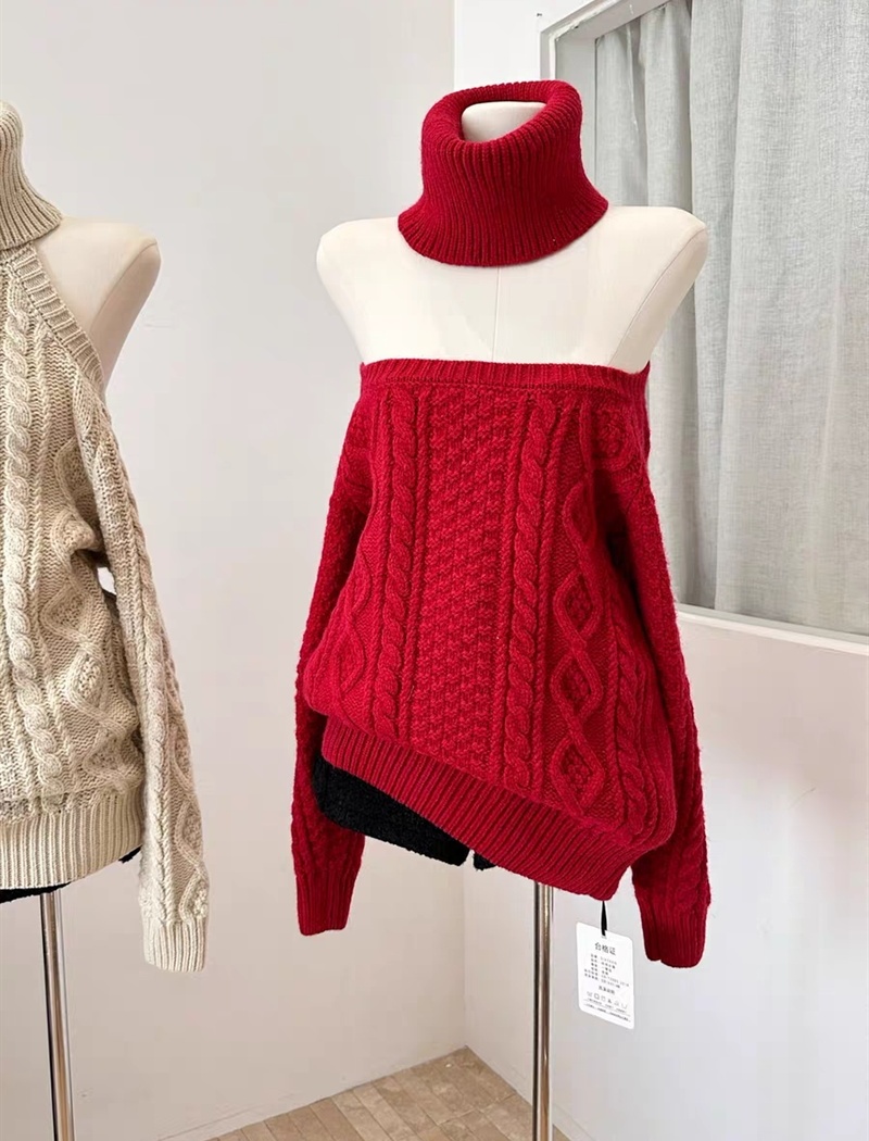 All-match refinement high collar lazy sweater for women