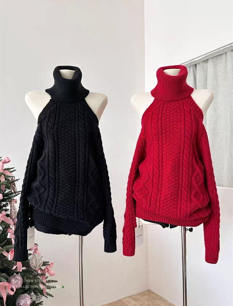 All-match refinement high collar lazy sweater for women