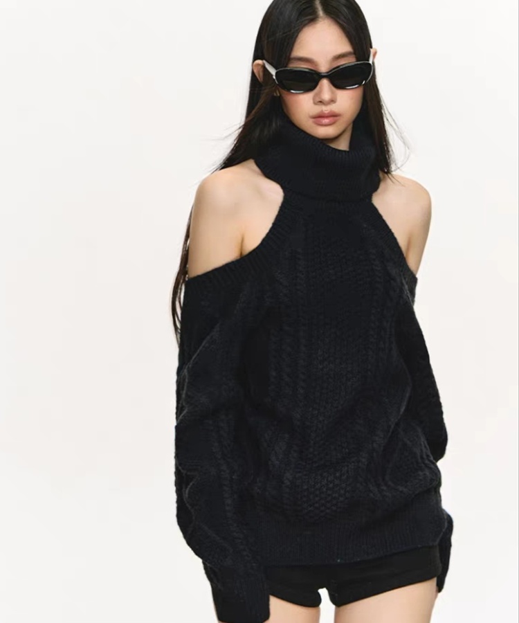 All-match refinement high collar lazy sweater for women