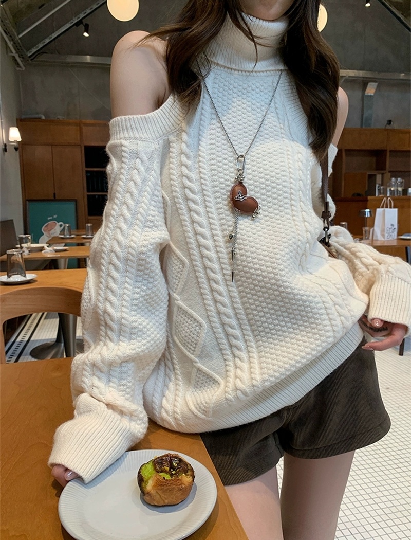 All-match refinement high collar lazy sweater for women