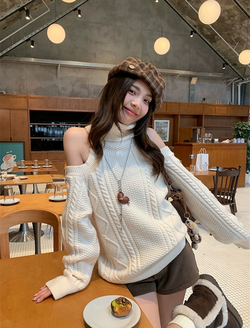 All-match refinement high collar lazy sweater for women