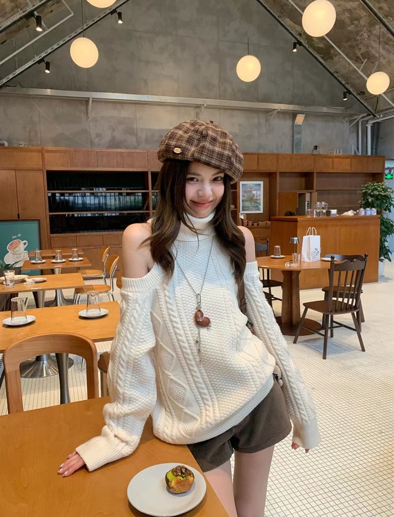 All-match refinement high collar lazy sweater for women