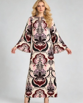 Round neck fashion loose printing split dress
