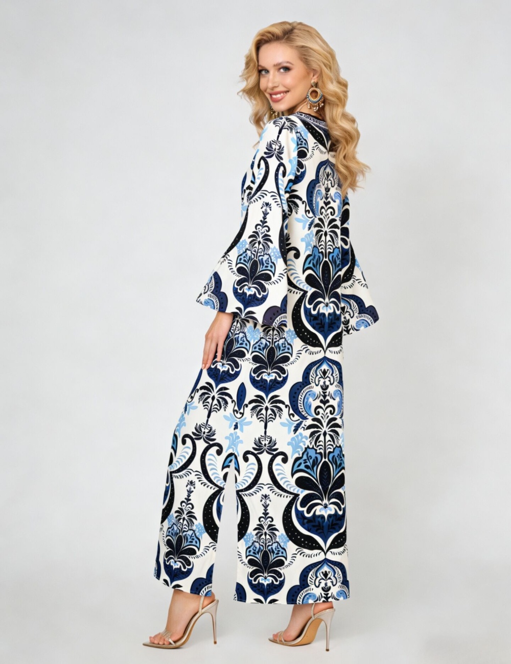 Round neck fashion loose printing split dress