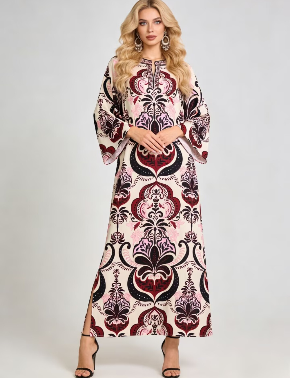 Round neck fashion loose printing split dress