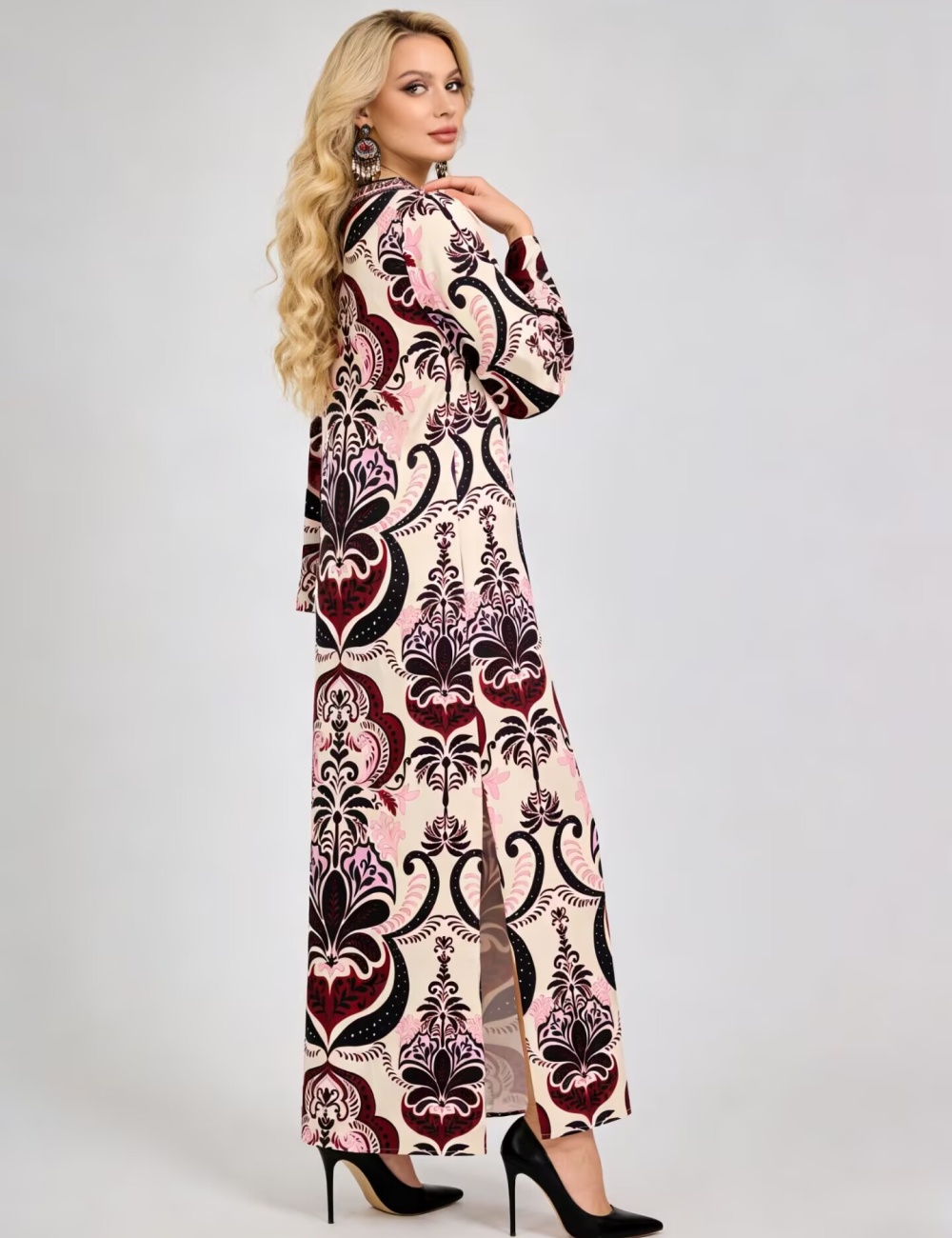 Round neck fashion loose printing split dress
