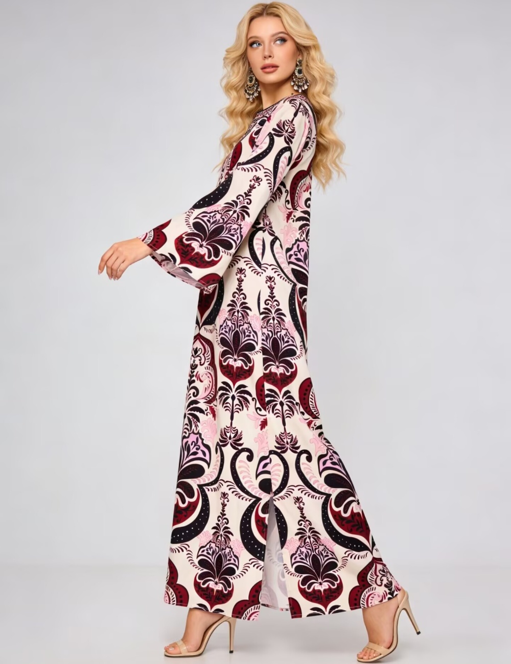 Round neck fashion loose printing split dress