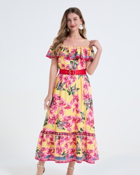 Big skirt slim dress flat shoulder long dress