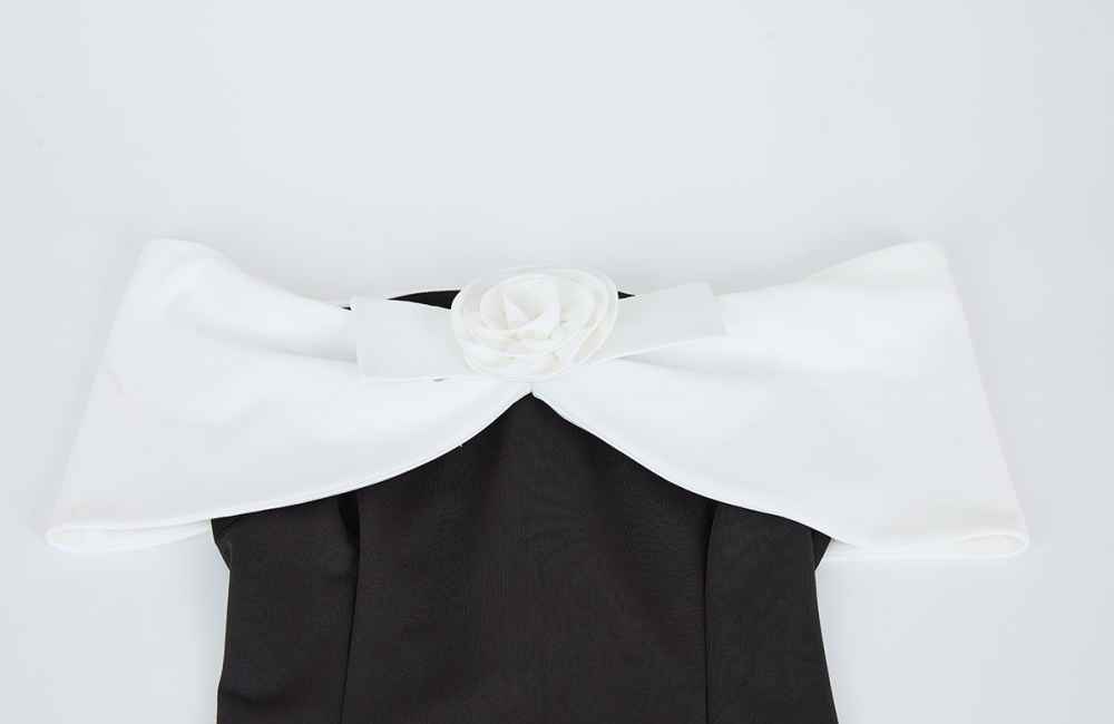 Strapless sexy black-white package hip temperament dress